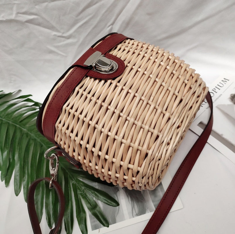 Women's round hand-woven handbag