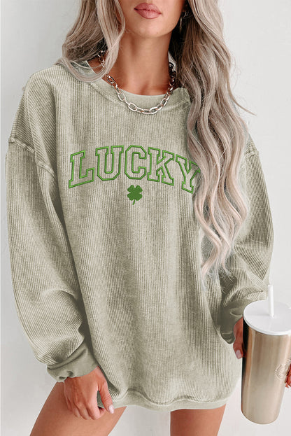 Sudadera con cuello redondo y cordón con gráfico LUCKY Clover en verde