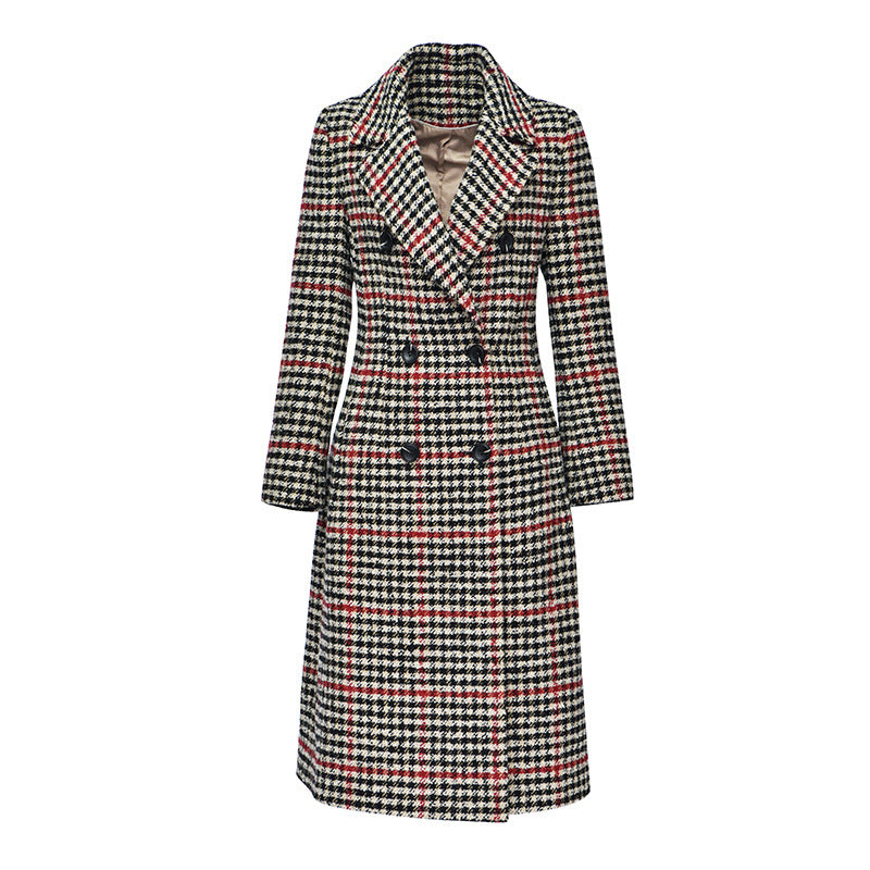 Women's Double-breasted Double-breasted Jacket With Checkered Woolen Waist