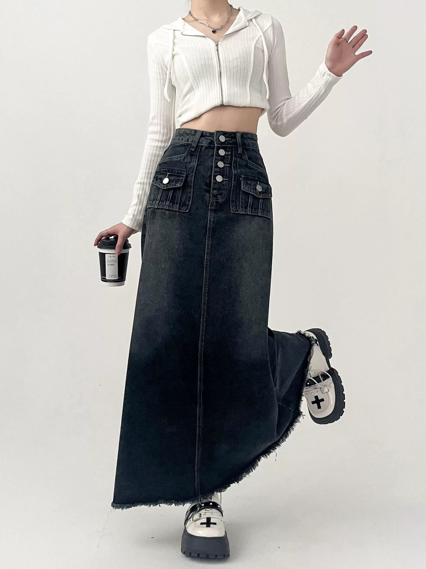 Fashionable Retro A- Line Denim Skirt For Women