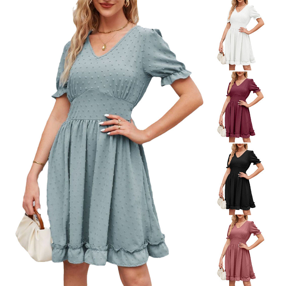 Women's Jacquard V-neck Waist-tight Beach Casual Dress