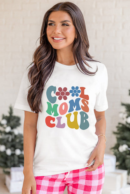 T-shirt blanc à col ras du cou avec motif floral COOL MOMS CLUB