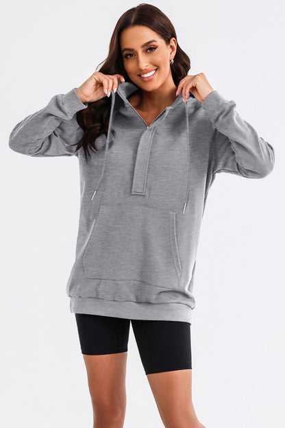 Drawstring Half Zip Hooded Dress