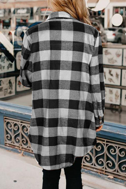 Green Turn-down Collar Plaid Shirt Coat