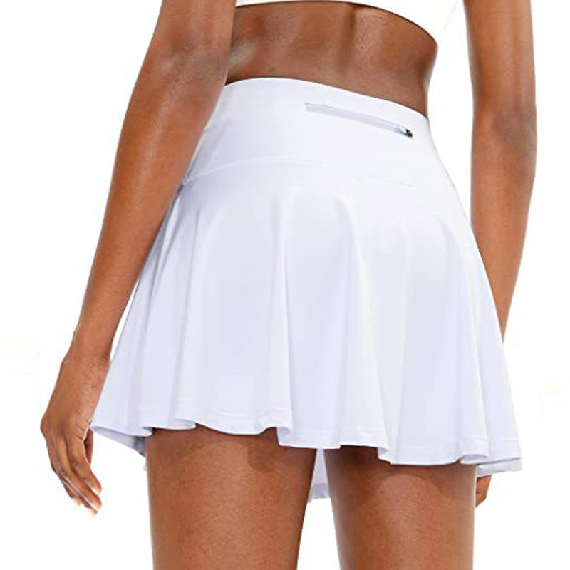 Anti-exposure Fitness Yoga Pleated Skirt Sports Casual Dance Back Waist Pocket Tennis Skirt