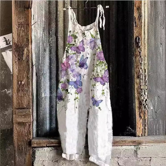 Women's Vintage Print Jumpsuit Sling