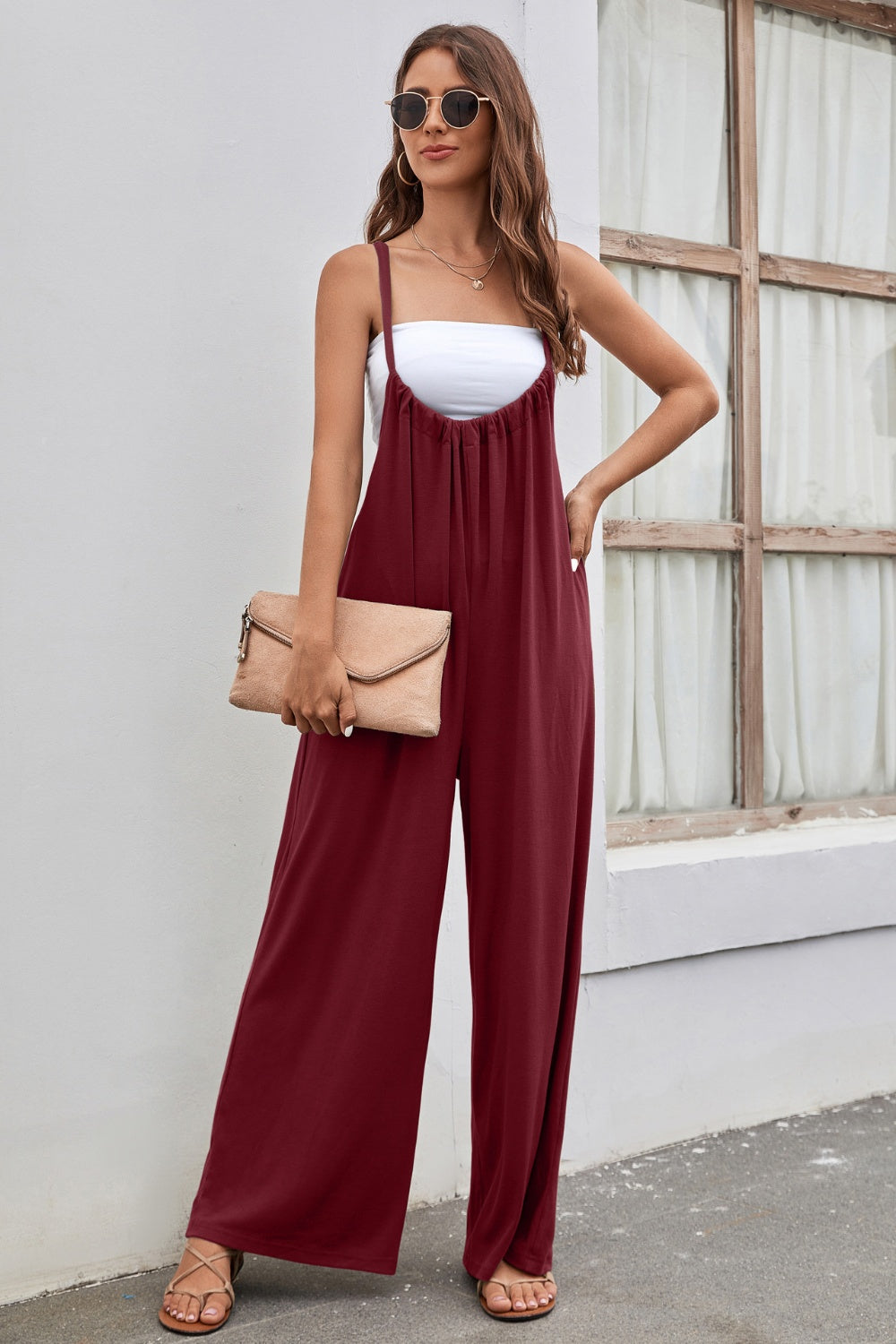 Tied Spaghetti Strap Wide Leg Jumpsuit