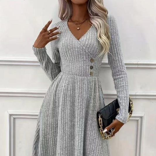 Fashion Temperament Pure Color Stitching Dress Sweater