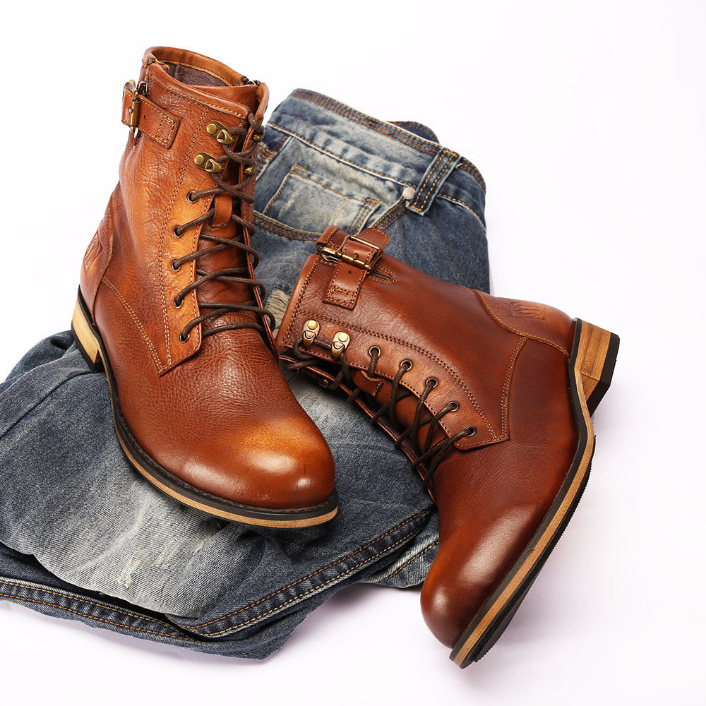 Botas Martin de cuero con punta redonda retro británica para hombre