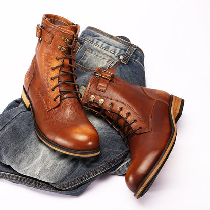 Botas Martin de cuero con punta redonda retro británica para hombre