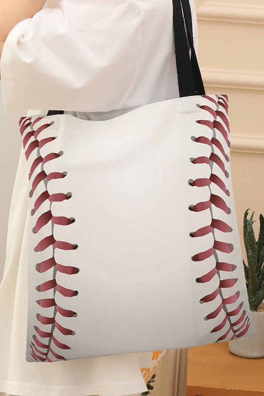 Sac fourre-tout en toile imprimé baseball blanc