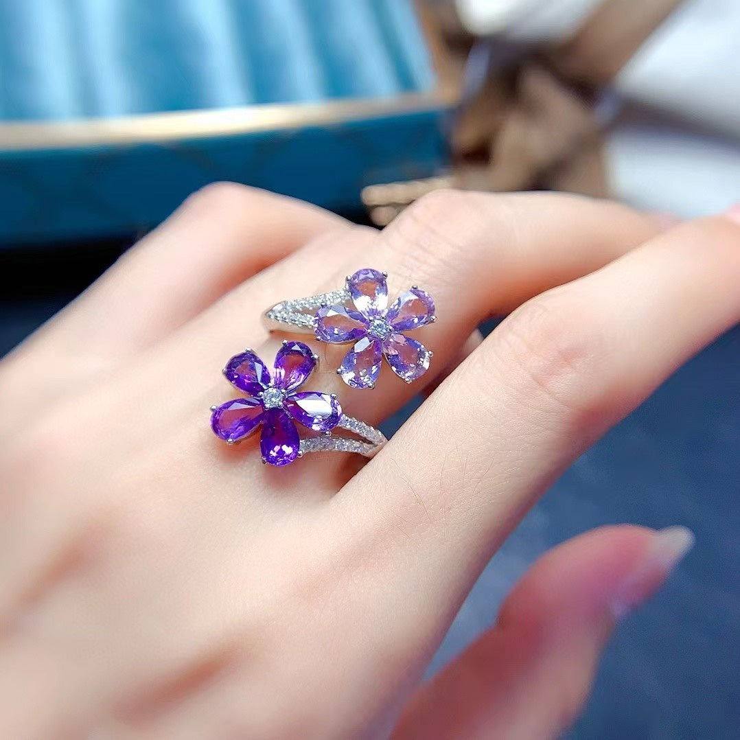 925 Sterling Silver Inlaid Natural Amethyst Ring