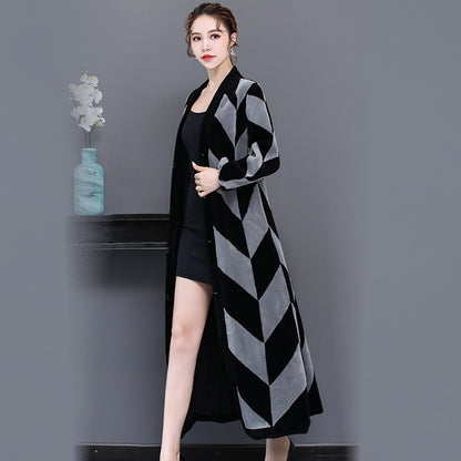 Sheep Sheared Women's Long Over-the-knee Fur Patchwork Coat