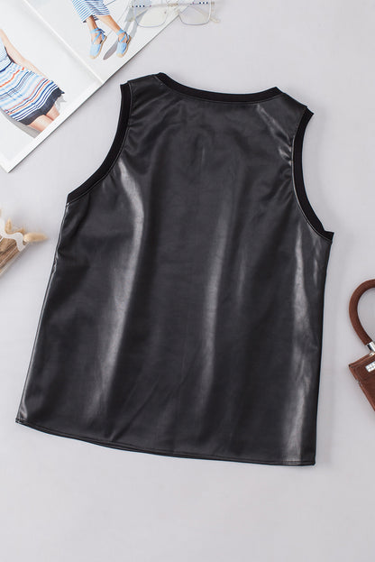 Black Basic Solid Color Round Neck Tank Top