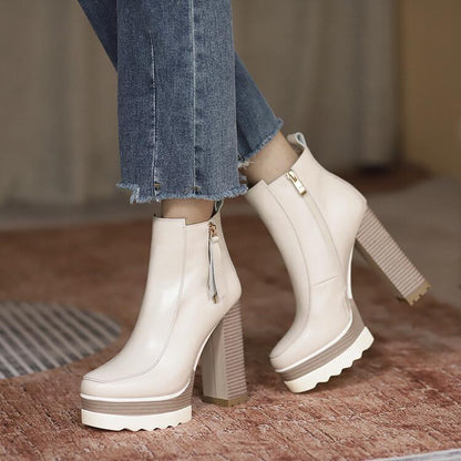 Commuter Round Toe Platform Chunky High Heel Ankle Boots