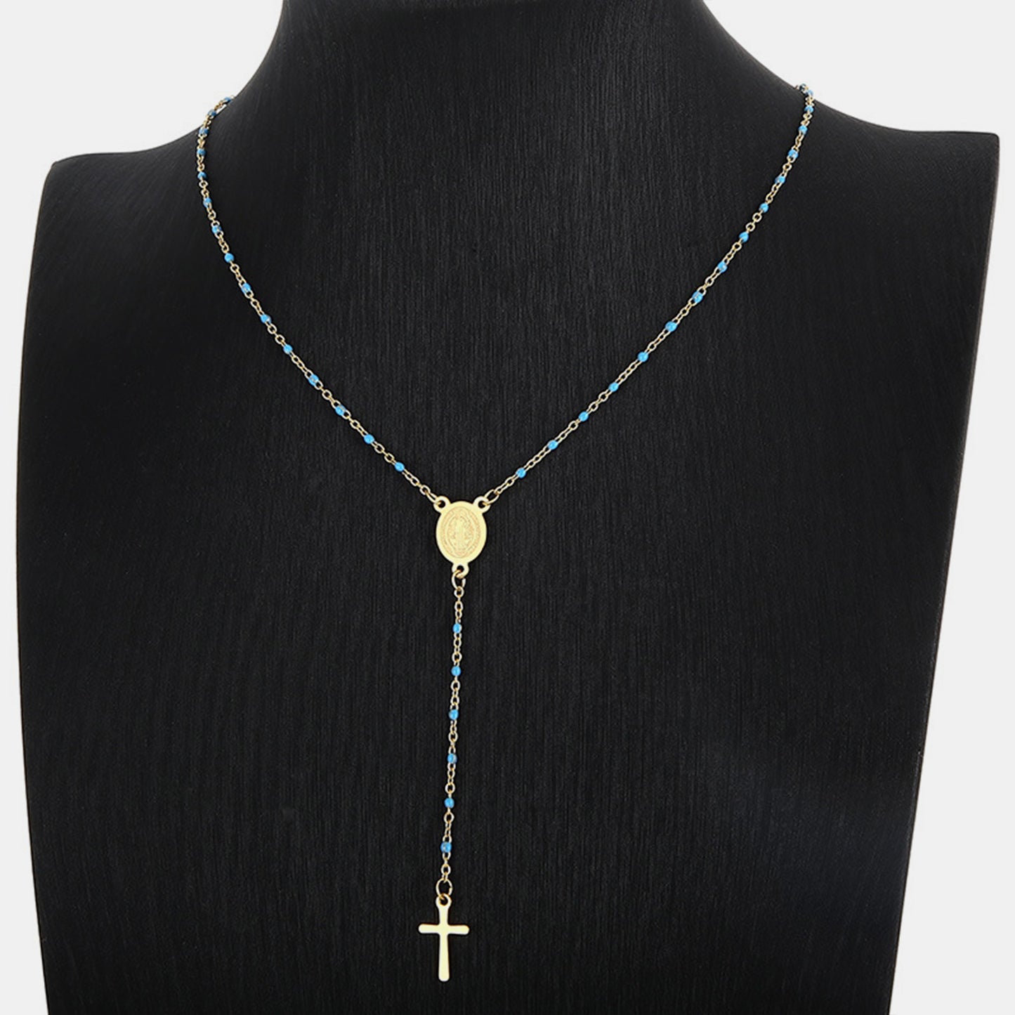 Collier croix perlée en acier inoxydable