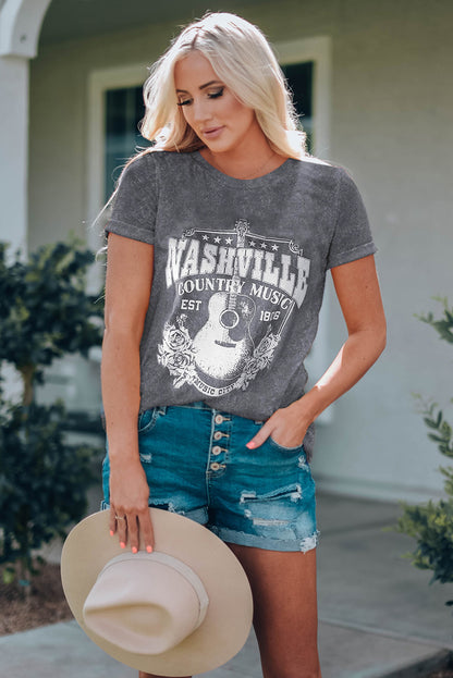 Fiery Red Nashville Music City Graphic Mineral Washed Tee