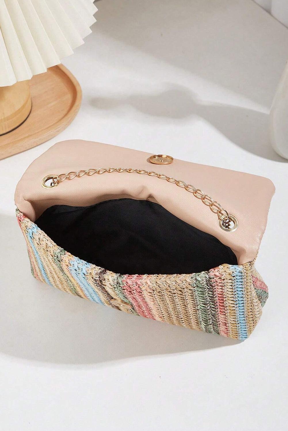 Apricot Striped Crochet Flapped Shoulder Bag