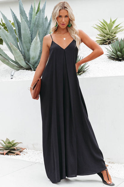 Black Spaghetti Straps Backless Wide Leg Jumpsuit