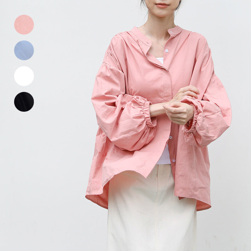 Women's Sweet Leisure Style Pure Cotton Solid Color Shirt