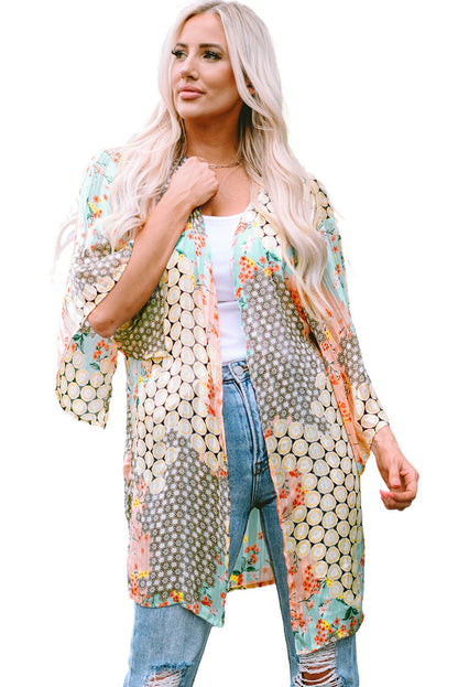 Multicolor Floral Open Sheer Shimmer Kimono