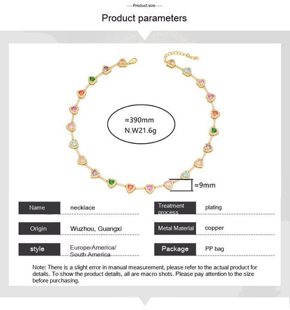 Adorno de collar de circonitas de color de corazón de color caramelo