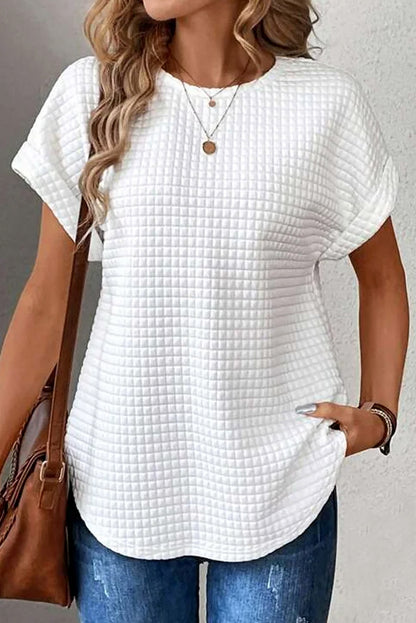 White Textured Batwing Sleeve Plain Blouse