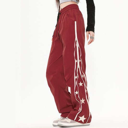 Side Star Design Straight College Style Sports Pants