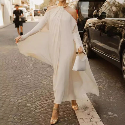 Casual Long Sleeve Off-shoulder Loose Elegant Solid Color Dress