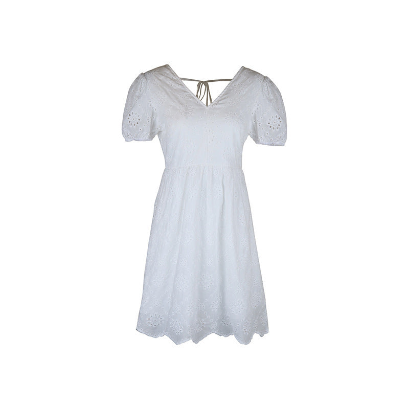 Women's Summer Wear V-free Neck Puff Sleeve Dress