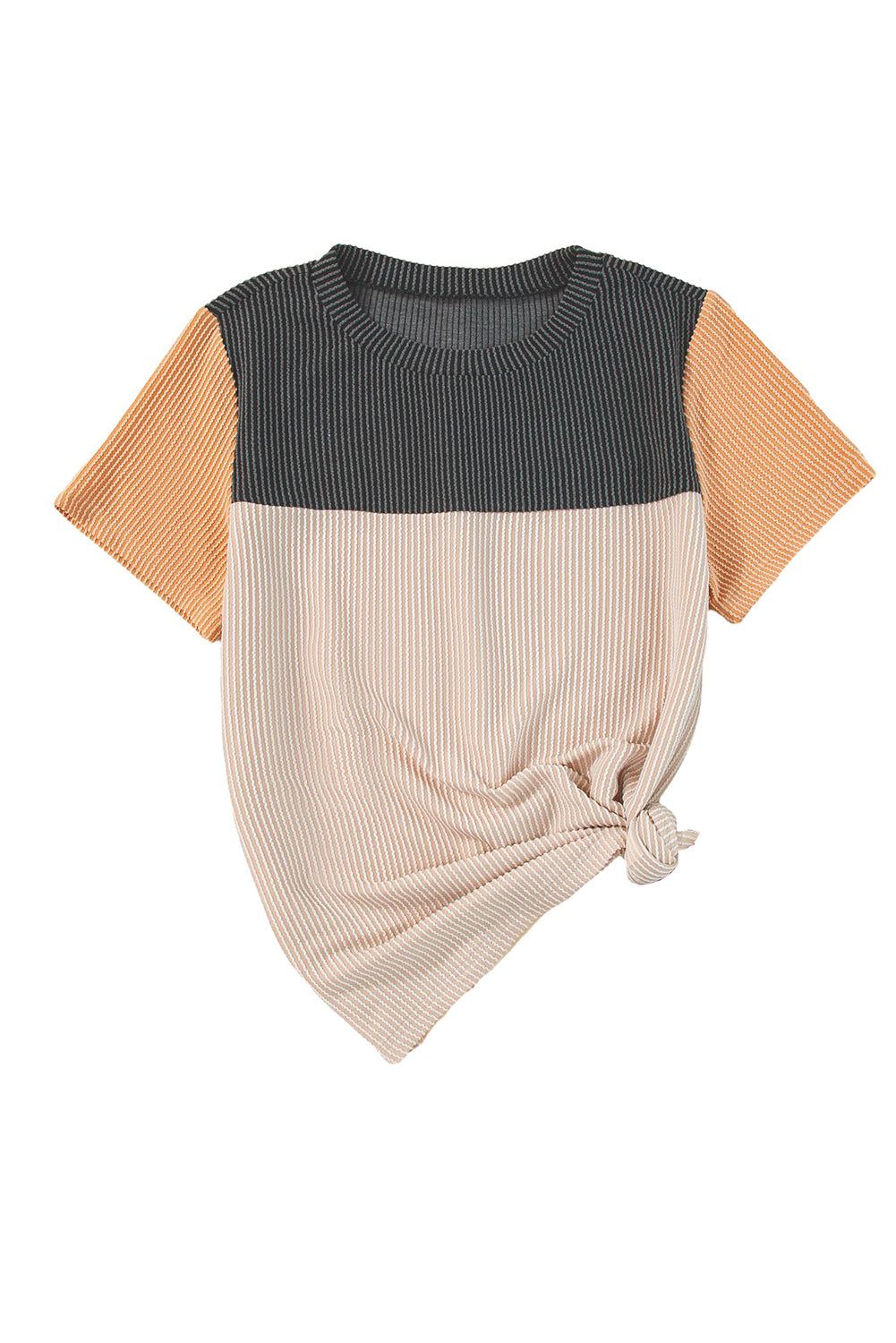 Pink Rib Textured Colorblock T Shirt