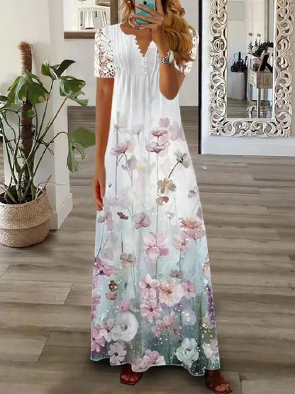 Robe longue élégante en dentelle imprimée à bretelles, vêtements pour femmes, nouvelle collection printemps