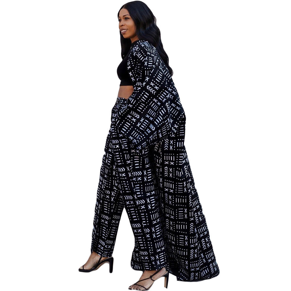 Fashion Temperament Plus Size All-matching Long Loose Printed Cardigan Jacket