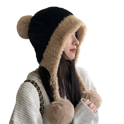 Gorro de lana con bola colgante de punto grueso y forro polar, cálido y con protección para las orejas