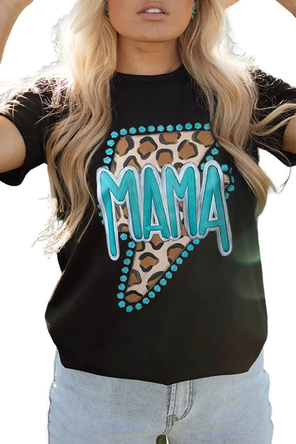 Camiseta informal negra con gráfico aligeramiento de leopardo MAMA