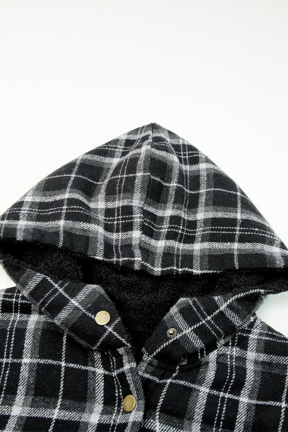 Plaid Pattern Sherpa Lined Hooded Shacket