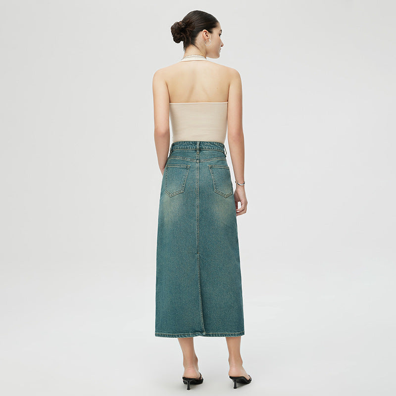 Women's Fashion Retro Slit Denim Skirt