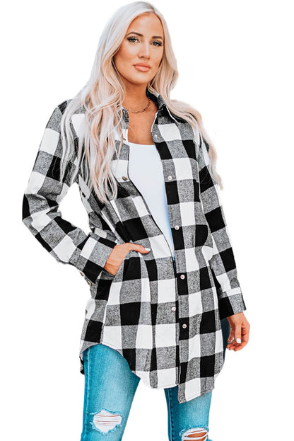 Green Turn-down Collar Plaid Shirt Coat