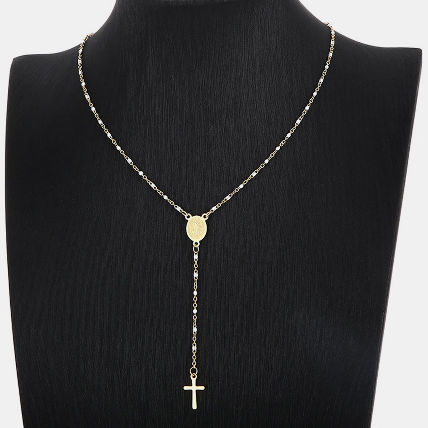 Collier croix perlée en acier inoxydable