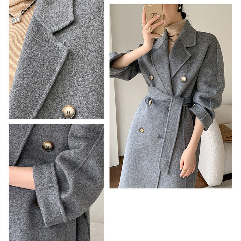 Women's Fashionable And Versatile Wool Suit Collar Reversible Tweed Coat