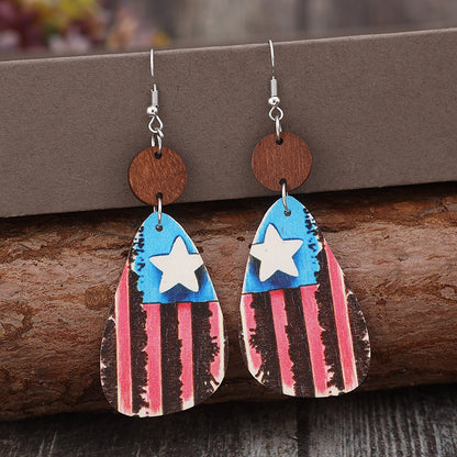 Boucles d'oreilles pendantes en bois Star &amp; Stripes