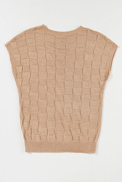 Dusty Pink Lattice Textured Knit Short Sleeve Sweater