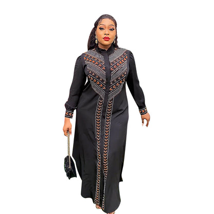 Women's Black Rhinestone Robe African Beaded Cardigan Plus Size Dress