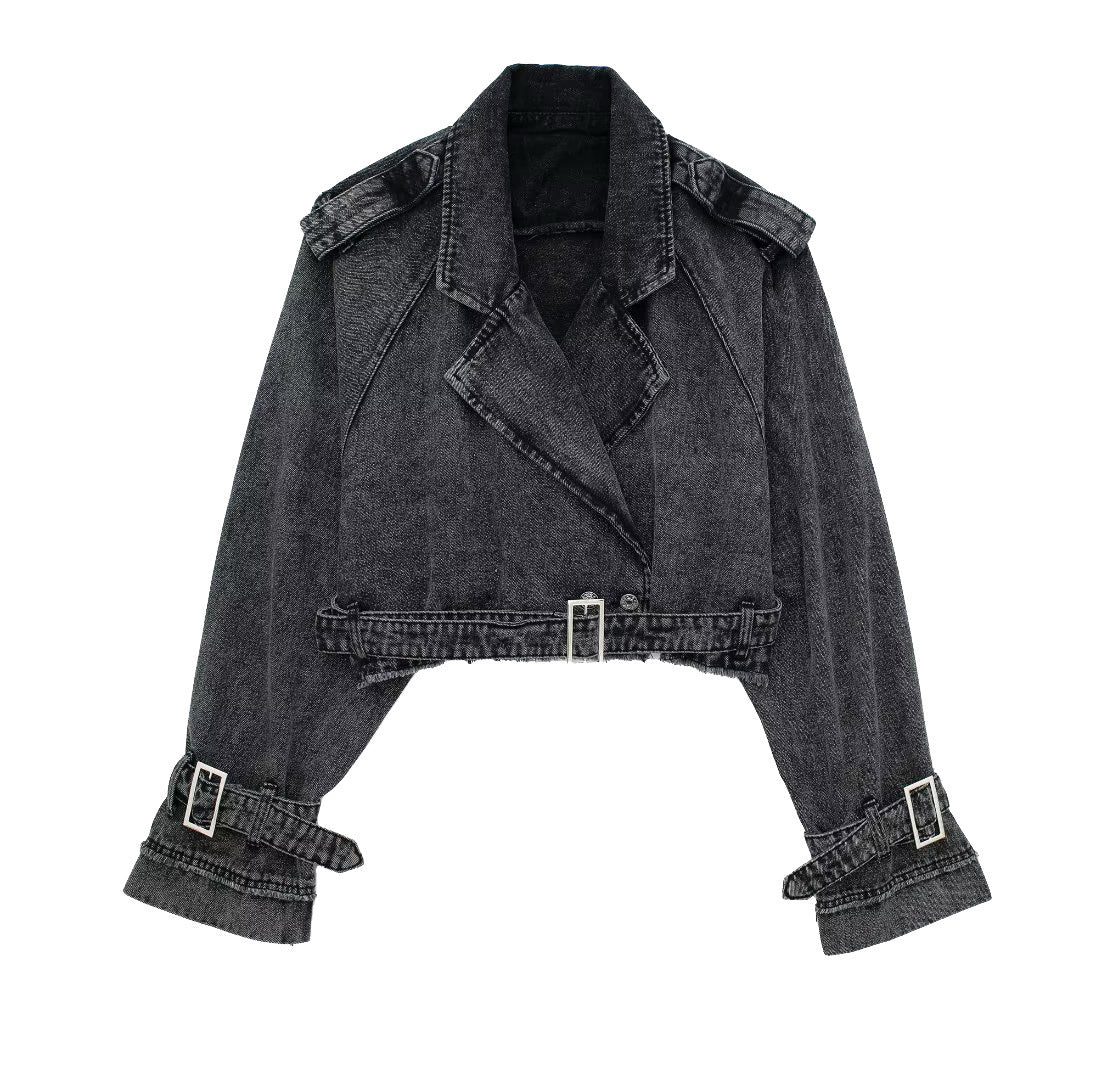 Denim Wind-breaker Slim-fitting Blouse French Style With Belt Coat