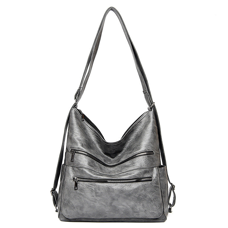 Bolso de hombro con cremallera doble para mujer, bolsos de alta capacidad, mochila ajustable