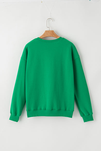 Sudadera verde con bordado de chenilla LUCKY Aphabet