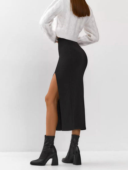 Women's Black Straight Split Skirt