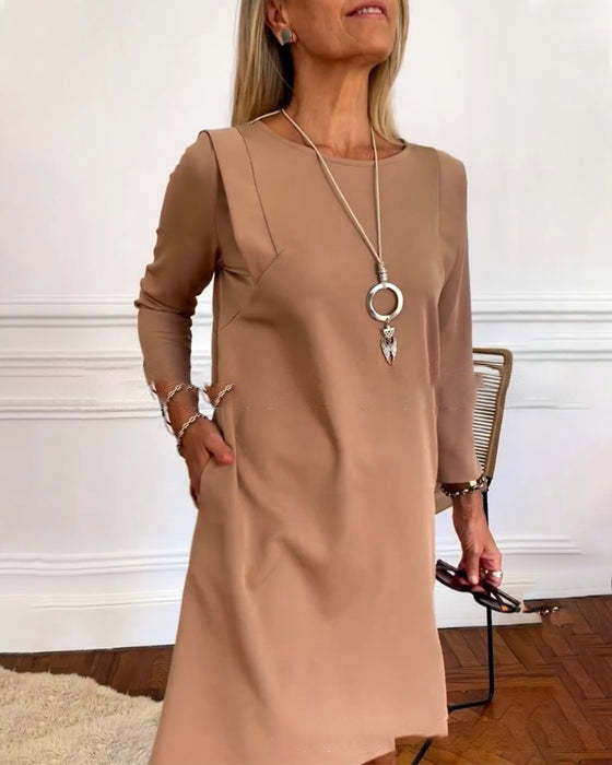 Casual Solid Color Women's Round Neck Plus Size Temperament Dress