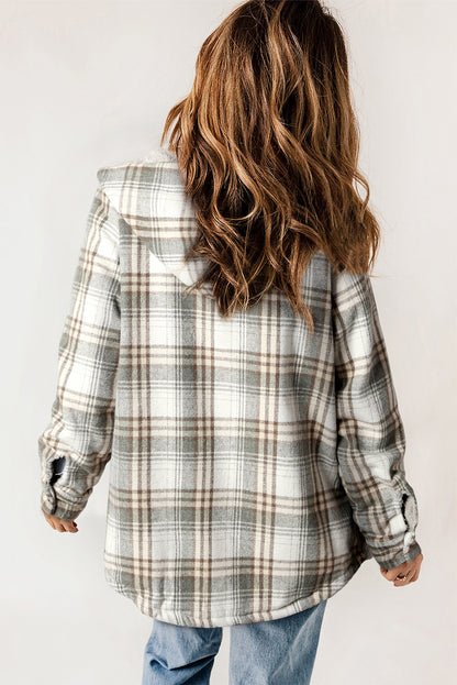 Plaid Pattern Sherpa Lined Hooded Shacket