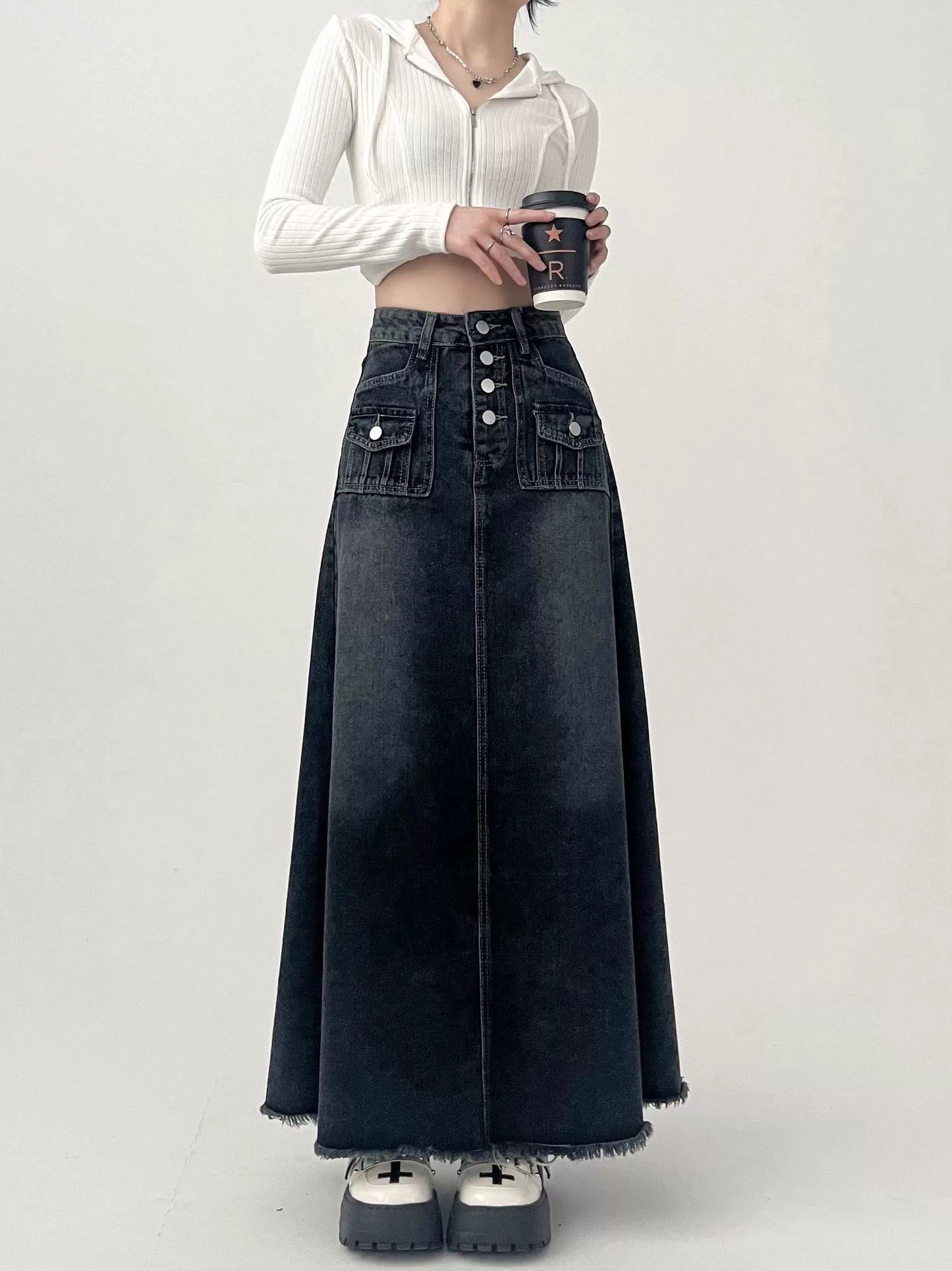 Fashionable Retro A- Line Denim Skirt For Women